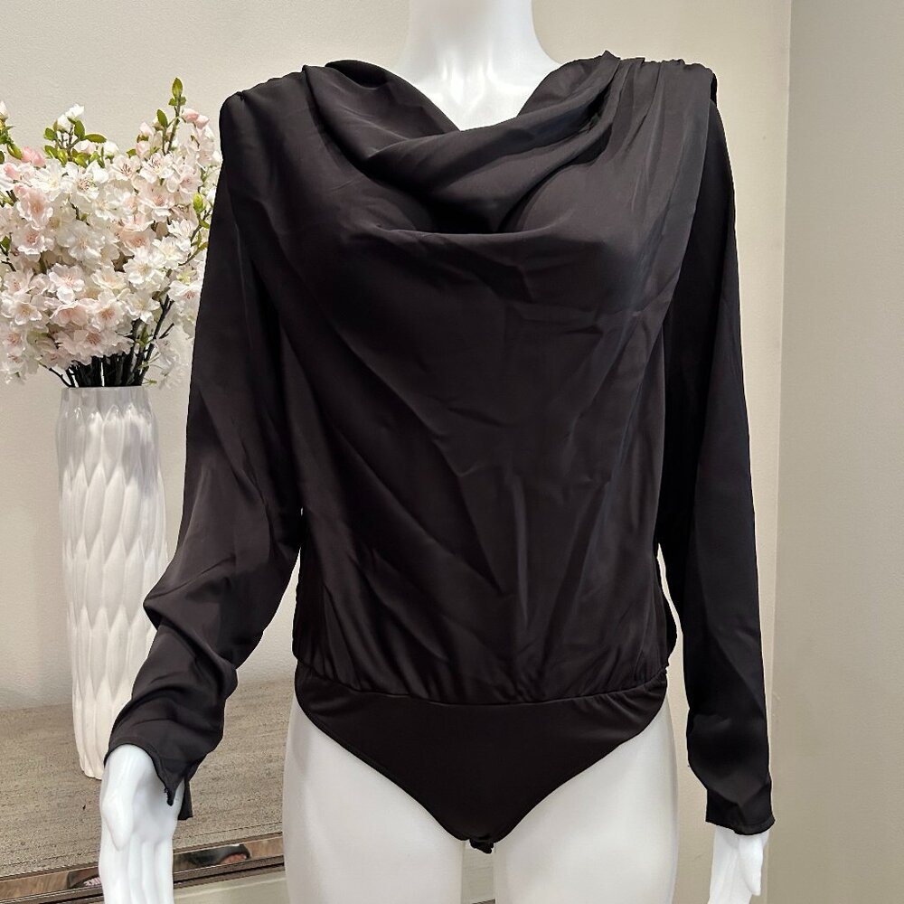 Astr Black Drape Neck Bodysuit